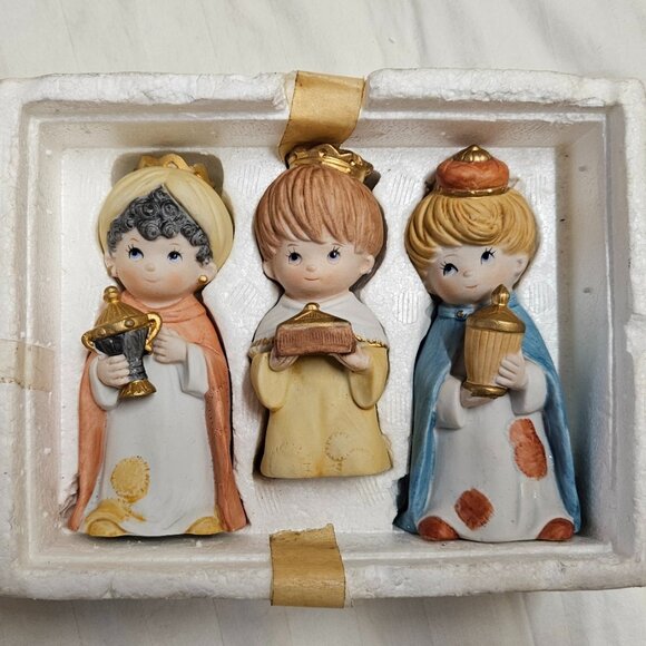 VTG HOMCO Three Wise Men Nativity Figurine Set Hand Painted Children Face 5609 - Picture 1 of 8